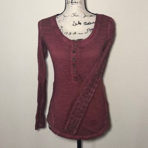 Free people red crochet sleeve thermal